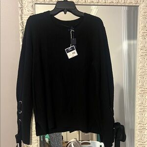 Womans Black Sweater with Sleeve Details